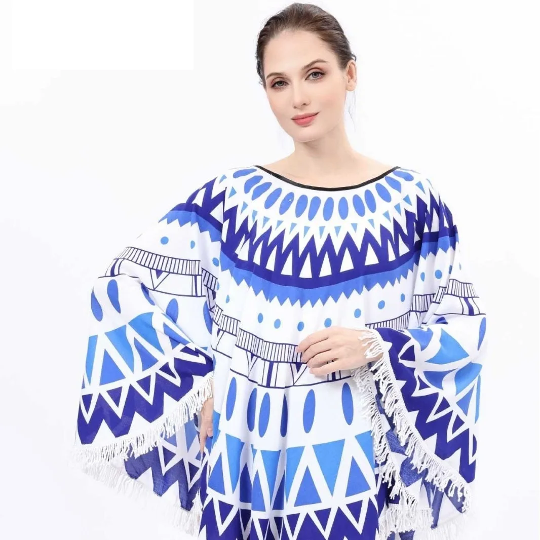 New sunscreen shawl summer cloak floral coverall versatile printed beach scarf Women Poncho P1