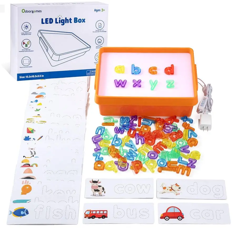 

Light Box Light Table for Kids with 78 Translucent Lowercase Letters amp 36 Flash Cards, Light Up Sensory Table for Creative Lea