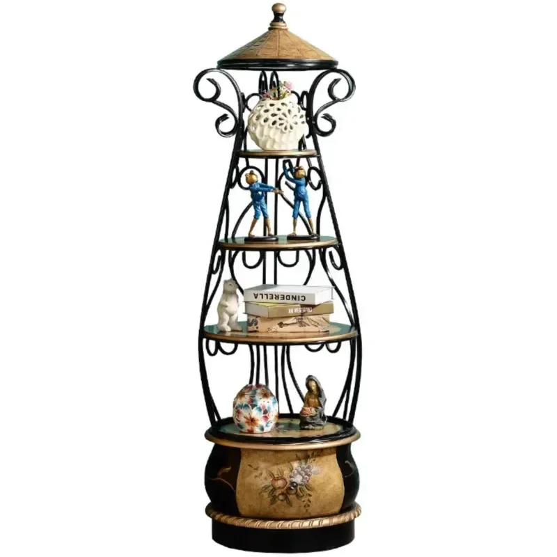 

Американская полка в виде птичьей клетки из кованого железа, стеллаж для хранения из цельного дерева от пола до потолка, декоративная стойка для дома, гостиной, балкона, спальни