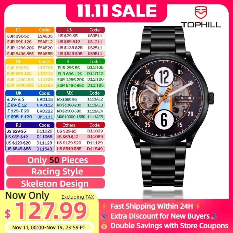 

TOPHILL Racing watches Men's Watches Sport watches Automatic Mechanical Luminous Sapphire Waterproof 316L Stainless