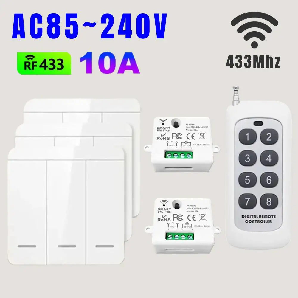 Interruttore della luce del telecomando senza fili RF 433Mhz Mini telecomando, interruttore del trasmettitore da parete 1/2/3Gang per ventola della