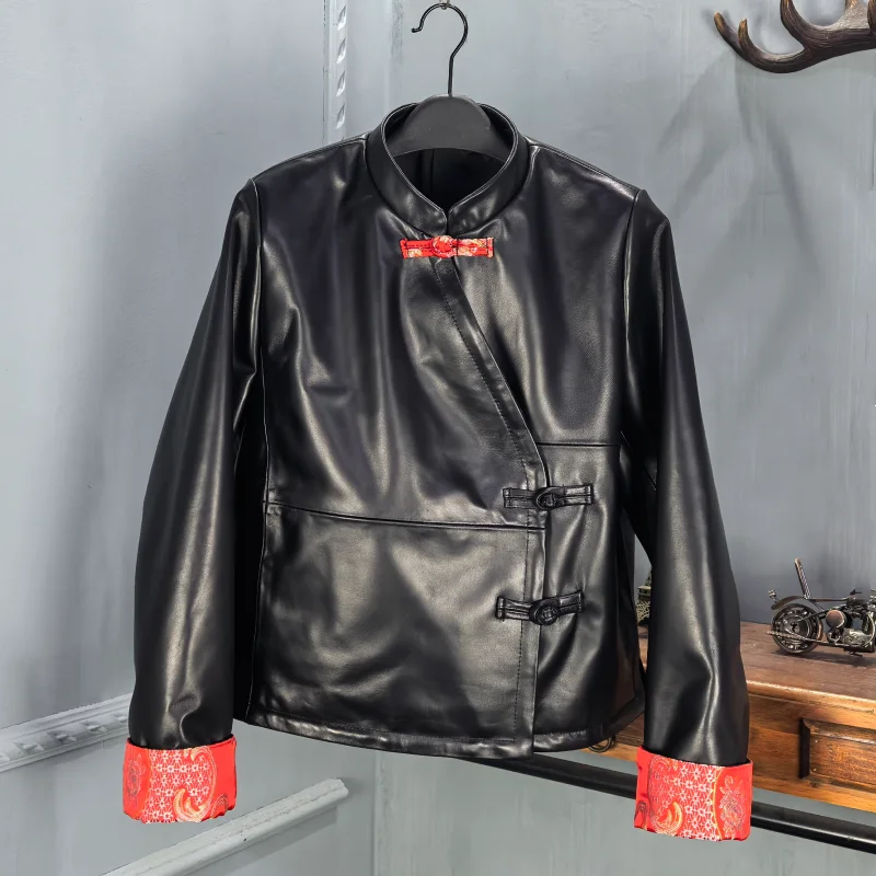 Giacca Primaverile 2026 da Donna in Pelle di Cuoio con Colletto Alto, Vestibilità Ampia, Sensazione di Alta Qualità, Nuovo Stile Cinese