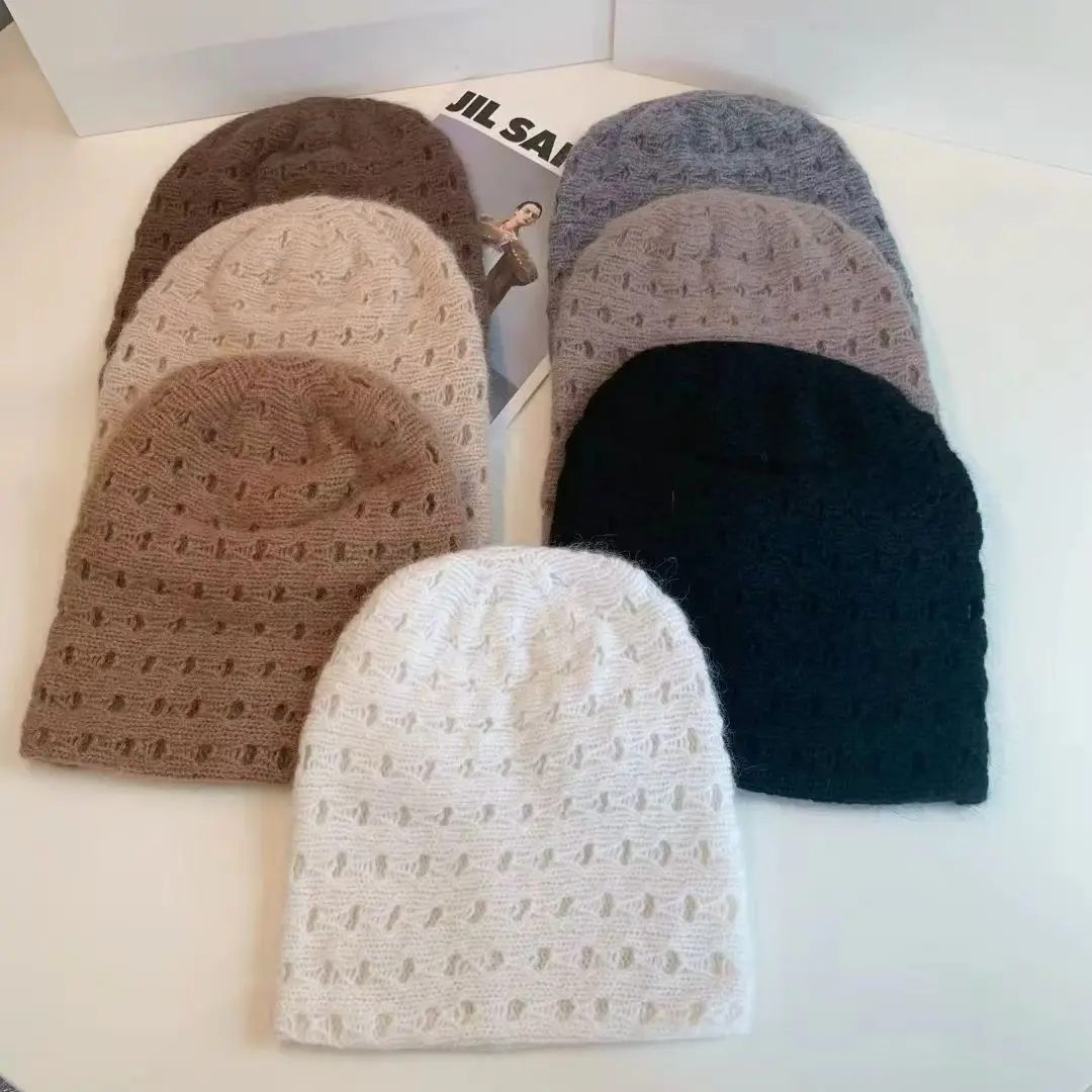 

Новая двухслойная зимняя шапка-бини для женщин, однотонная повседневная шапка с напуском Skullies, уличная теплая лыжная шапка с кроличьим мехом, мужские шапки, подарок