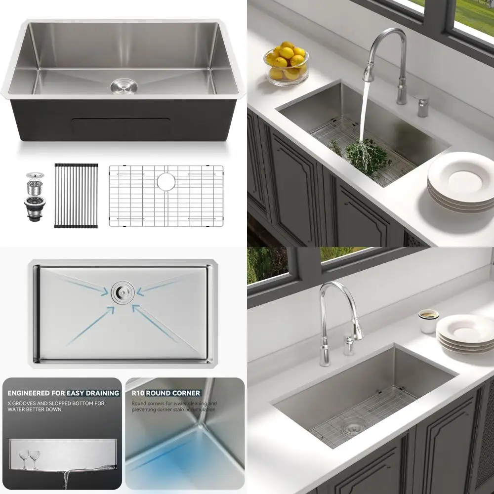 

Stainless Steel 33 x 19 Undermount Single Bowl Kitchen Sink with Round Corners and 16 Gauge Handcrafted Design