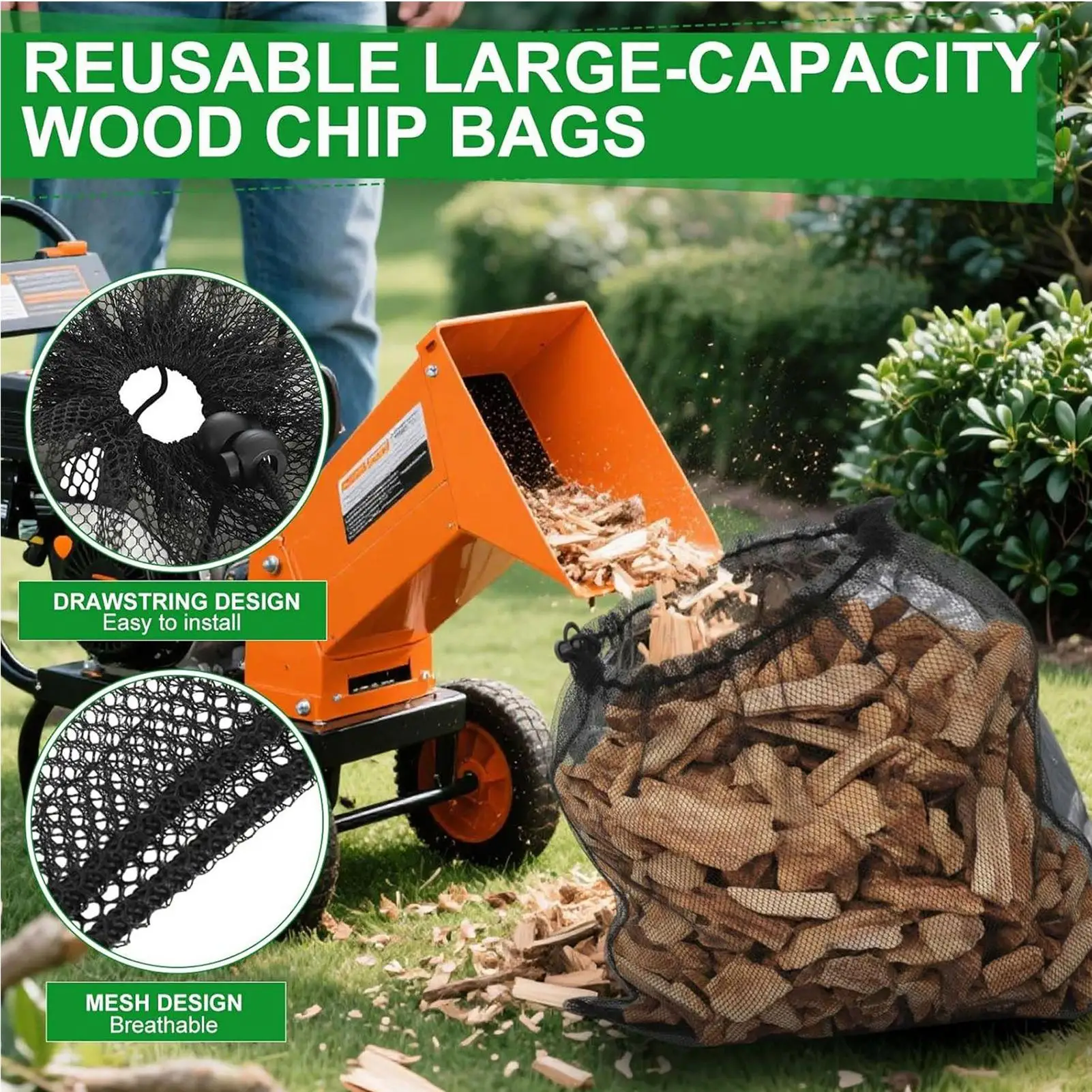 Wood Chipper Bag Collection Mesh Holder Tote 48.43x23.62 Inches Mulcher Bag For Crafts-man Electric Shredder Mulcher