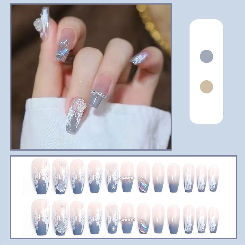 1 ~ 4SETS Glitter False Nails Wearable Pretty Nail Art With Design Nail Supplies Fake Nail Patches Detachable /box Press On Nails