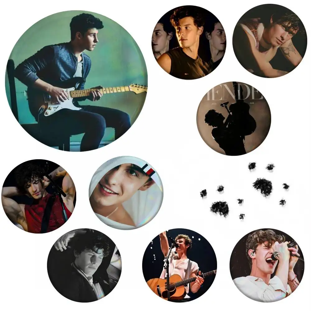 S-Shawn Mendes SINGER Badge Tinplate Meme Round Brooch For Hat Bag Creative Lapel Jewelry Accessories Gifts