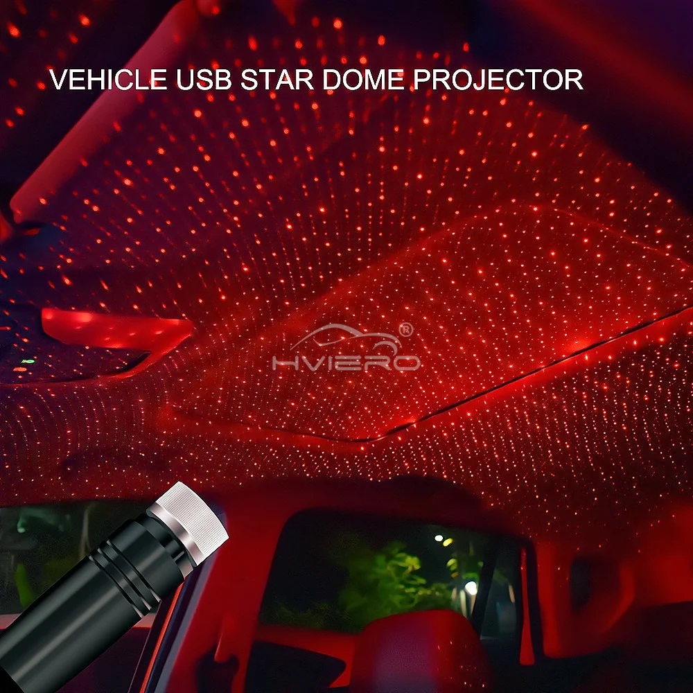 Car Interior USB Ceiling Red LED 12V Voice-activated Lamp Laser Projection Decorative Atmosphere Sense Roof Trunk Welcome Light