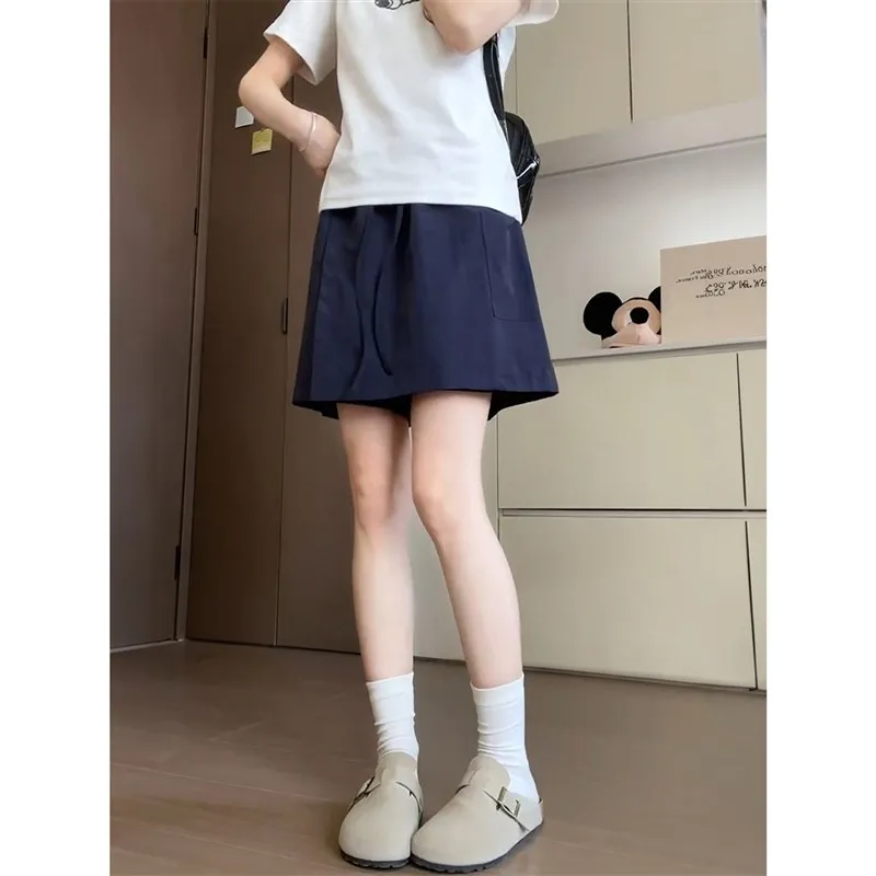 

Тонкие летние брюки с высокой талией для женщин, большие размеры, брюки трапециевидной формы с пятью удлинями, облегающие бедра из полиэфирного волокна