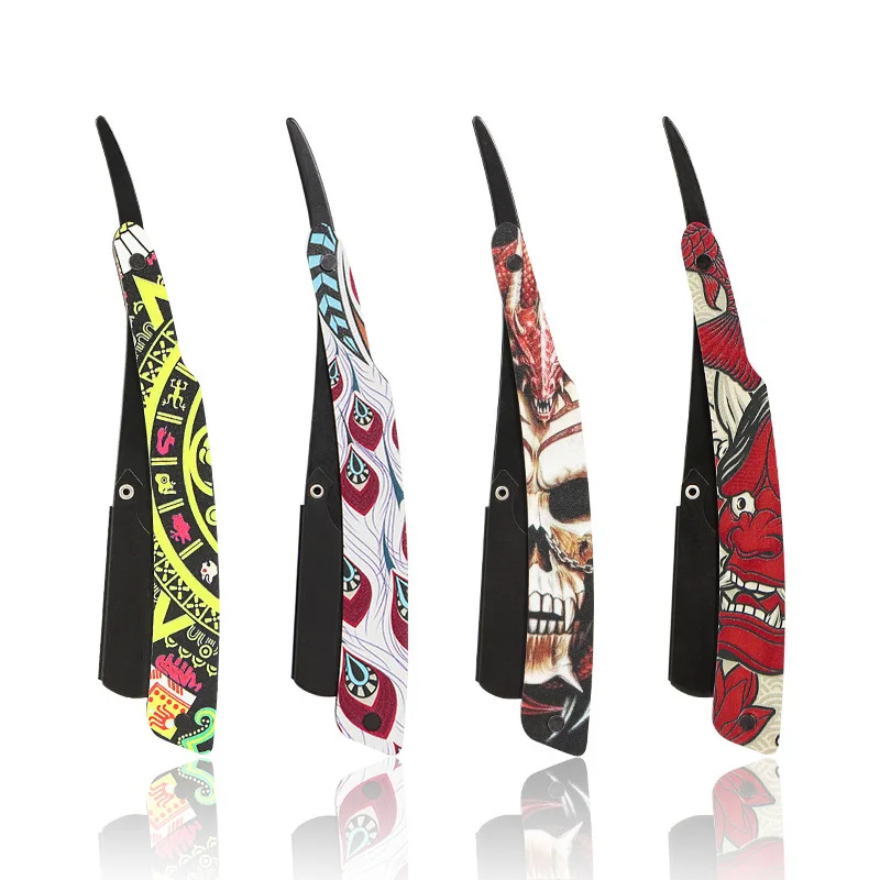 

3D Painted Shaver Stainless Steel Straight Edge Razor Personalized Graffiti Men's Gift Manual Folding Haircut Beard Knife Y0610
