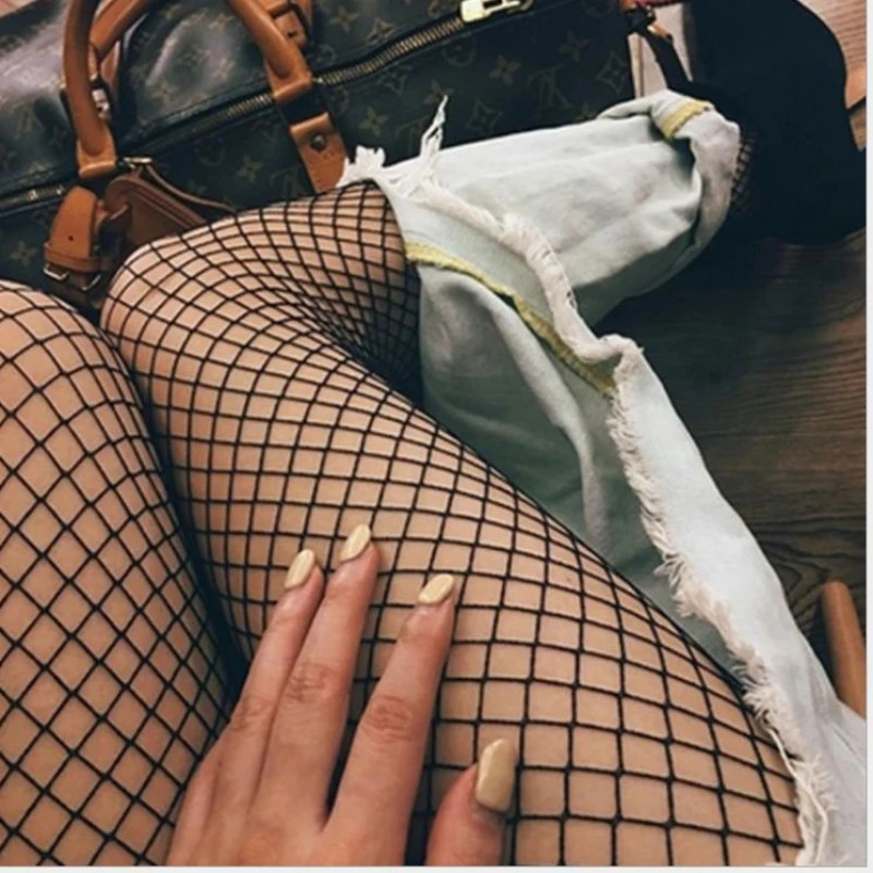 Ladies High Waist Fishnet Stocking Mesh Club Tights Panty Knitting Net Pantyhose Ripped Jeans Match Long Sock Lingerie 1/4pc