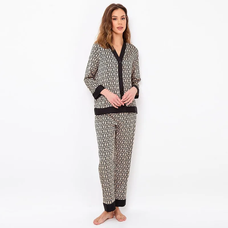 

Women's Cardigan Pajama Set Simulated Silk 2-piece Set Women's Loungewear Causal Soft Sleepwear for Sleeping Women Outfit