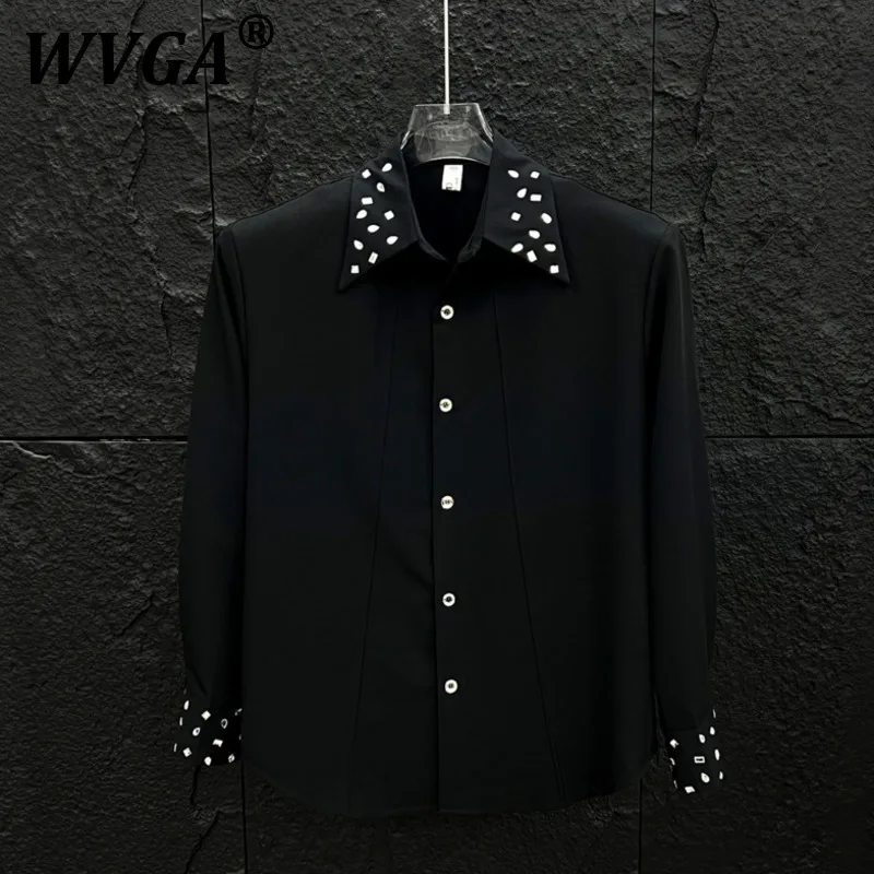 

WVGA Spring Summer New Man High Street Heavy Hot Diamond Design Long Sleeve Shirts Niche Chic Casual Padded Shoulder Shirt W9271