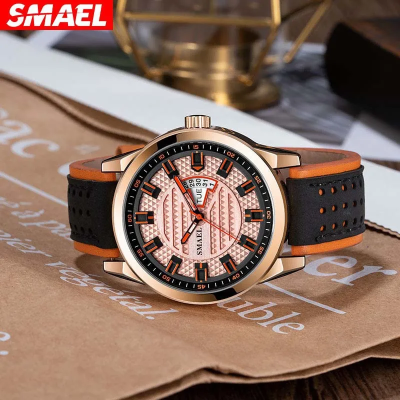 New Smael Watch Outdoor Sports Quartz Watch Waterproof Calendar Leather Multifunctional Men's Wrist Watch