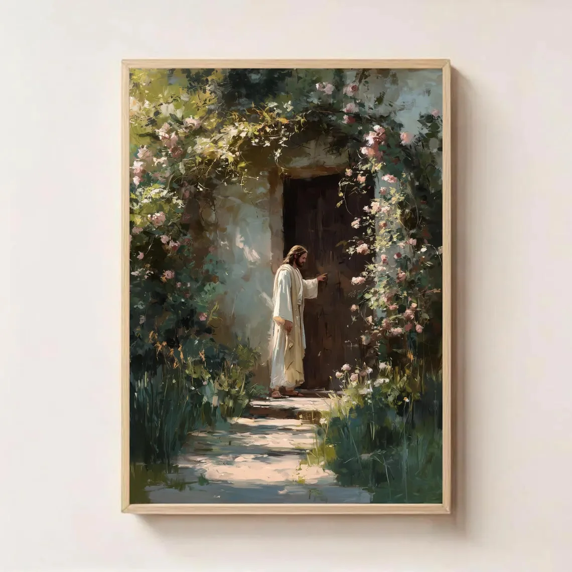 1pc Jesus Knocking on Door Bible Verse Wall Art - Vertical Christian Religious Canvas Painting, Modern Classic Jesus Christ K