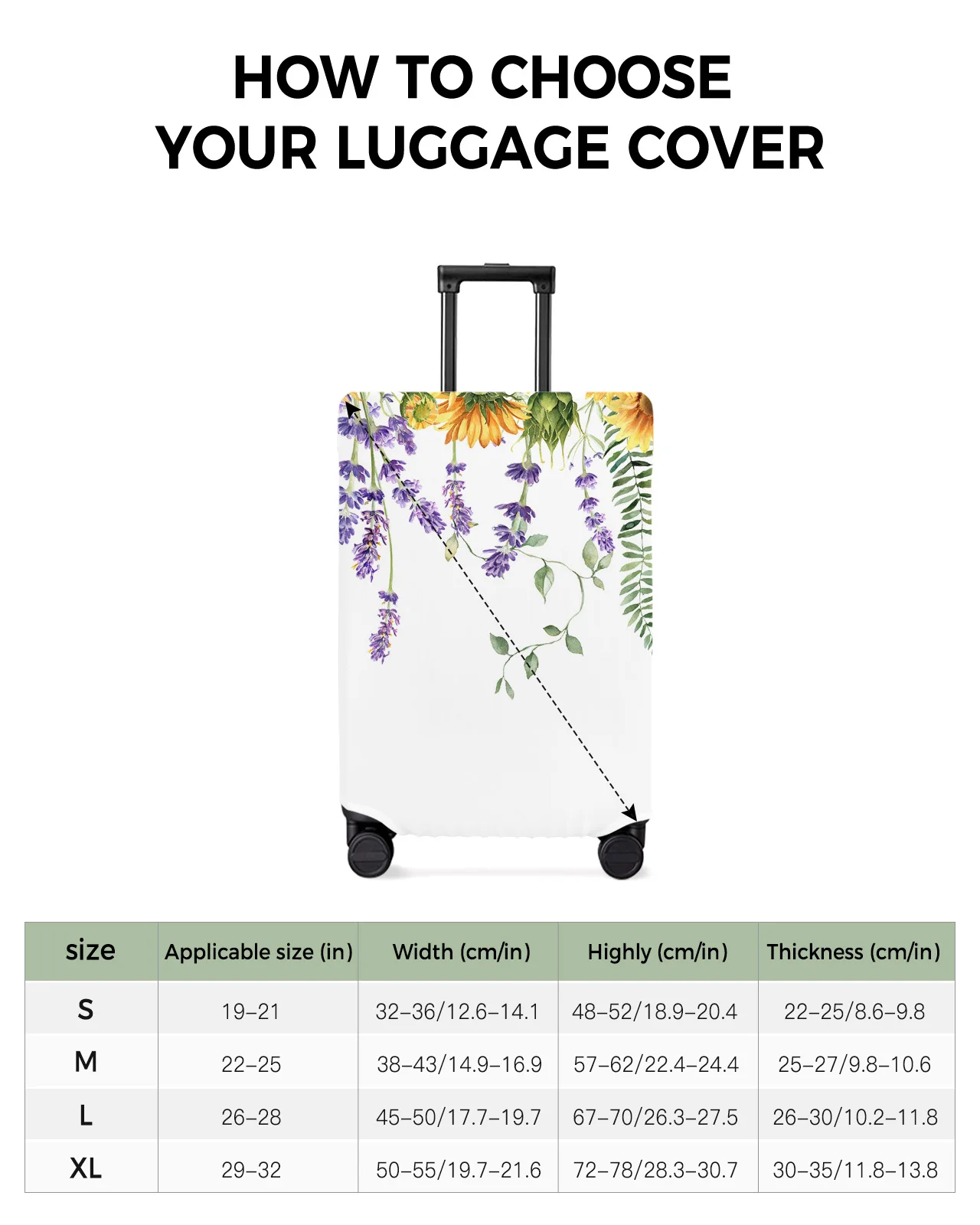 Spring Eucalyptus Sunflower Lavender Luggage Cover Stretch Baggage Protector Dust Cover for 18-32 Inch Travel Suitcase Case