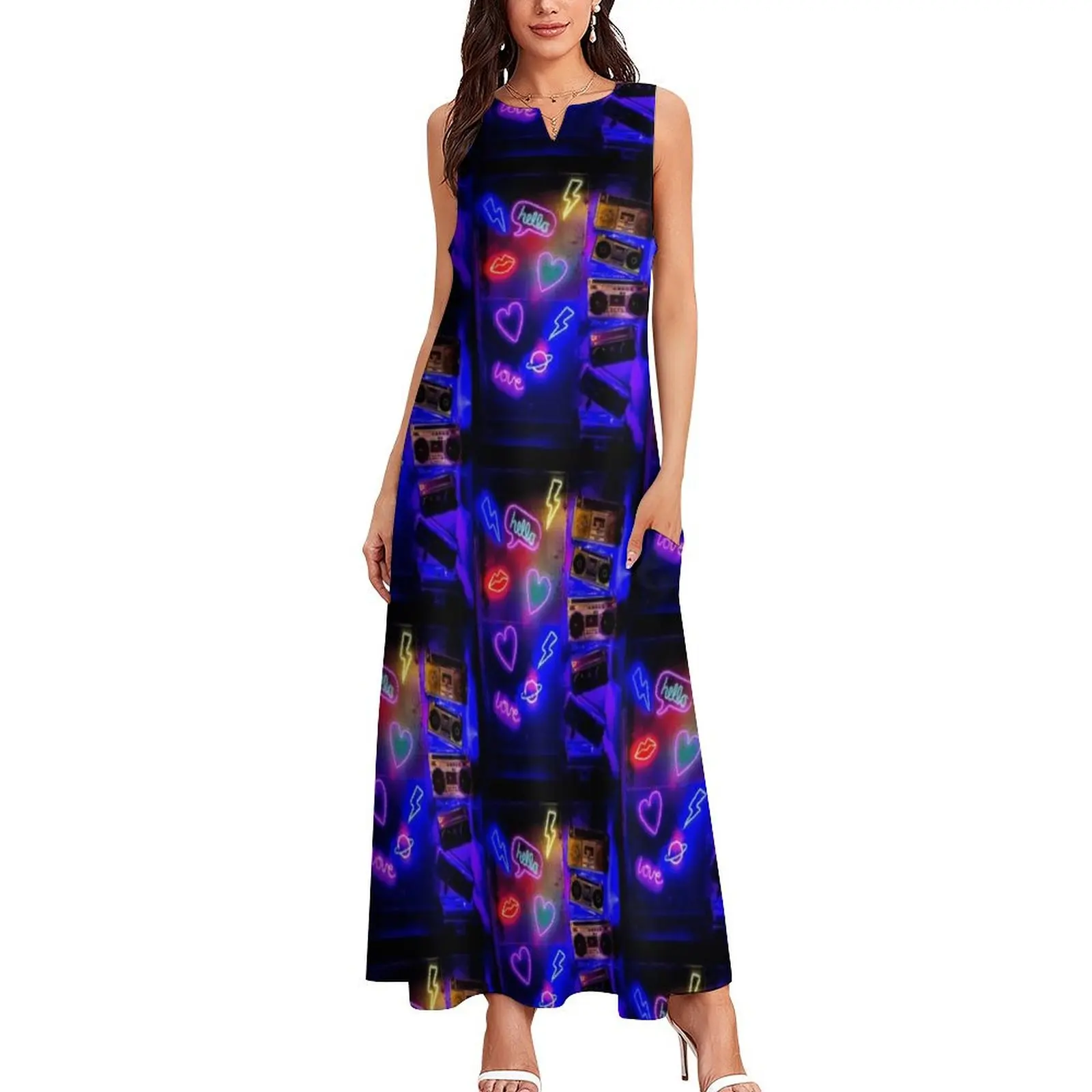 Fluorescent Eccentric Light Print Long Dress dress party evening elegant luxury celebrity luxury dresses