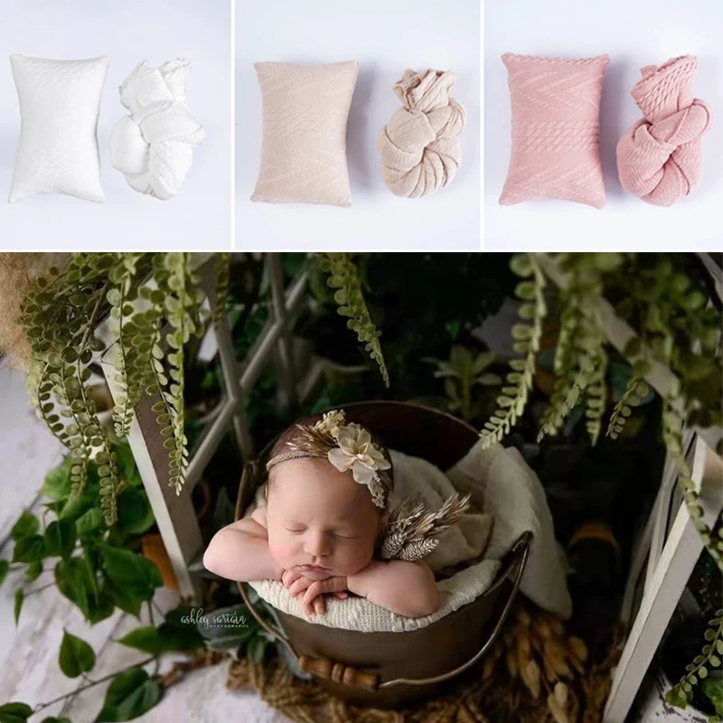 

Baby Photography Props Soft Knitted Stretchable Wraps Blankets and Posing Pillows Cushion Sets Newborn Photography Accessoires