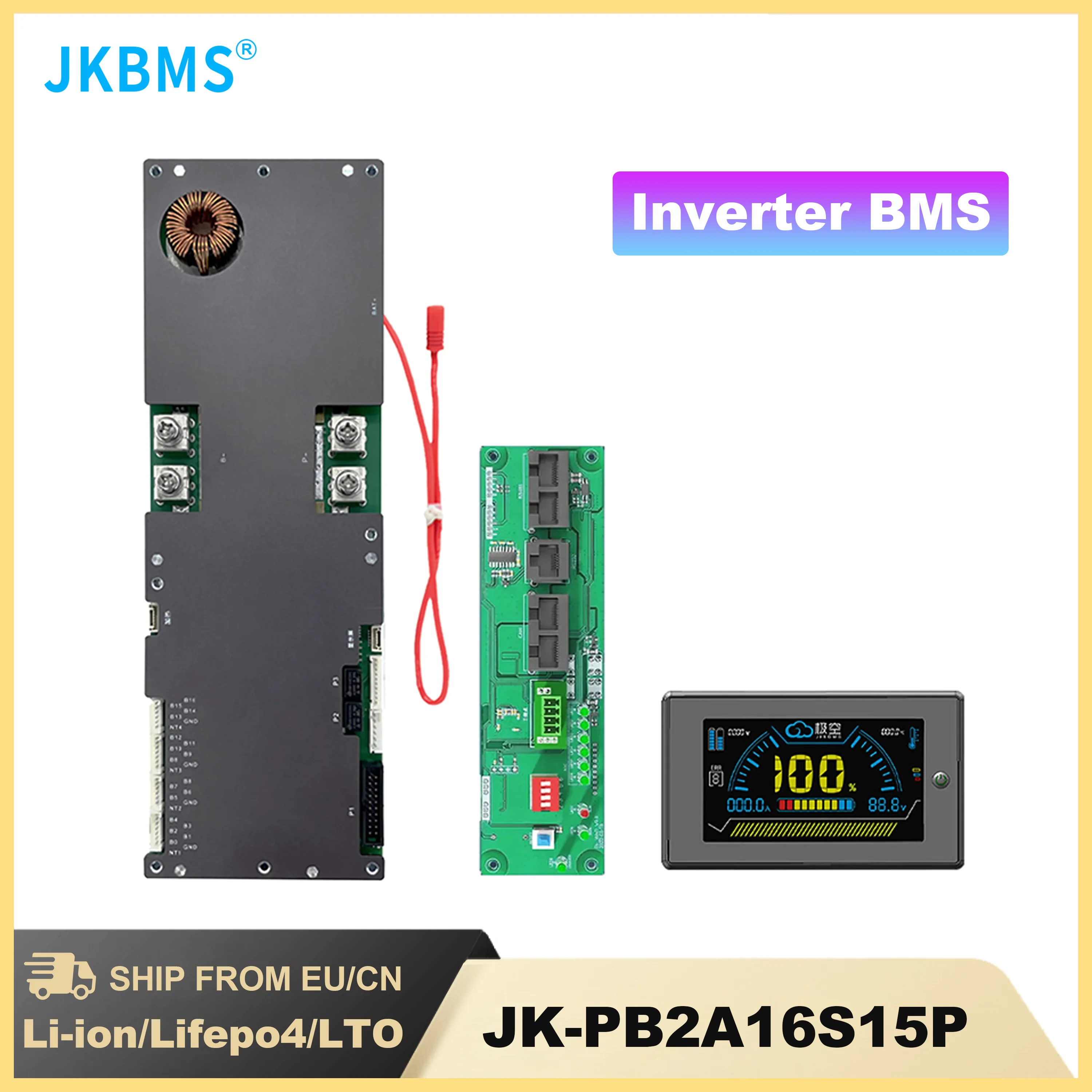 JKBMS Inverter BMS Active Balanced 8S 16S 24V 48V 150A 8S 16S Family Energy Storage Lifepo4/Li-ion/LTO for Energy Inverter Smart