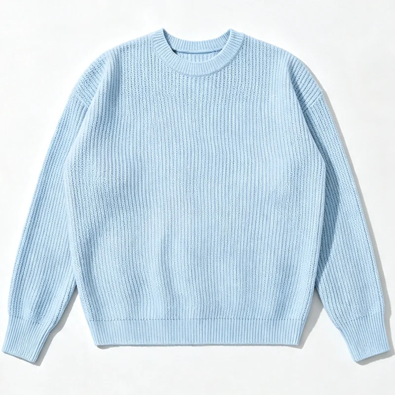 Neuer Herren-Strickpullover in Unifarben für Frühling und Herbst, Lässiger Modischer Pullover mit Gerippter Textur, Langen Ärmeln und Rundhalsausschnitt – Detail 5