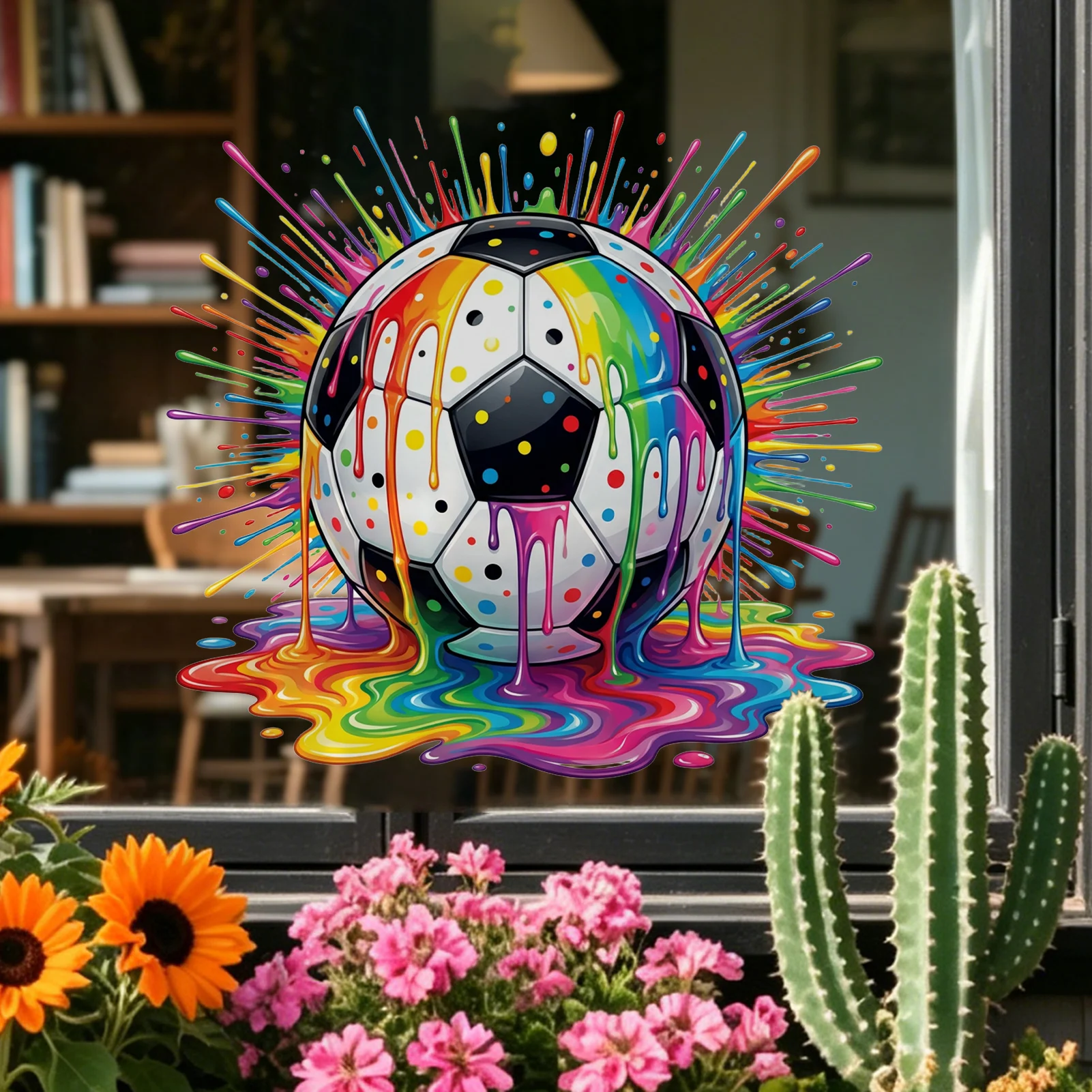 Soccer Ball Wall Sticker – Waterproof Wall Decal with Colorful Dripping Football for Bedroom Living Room Entryway Home Decor