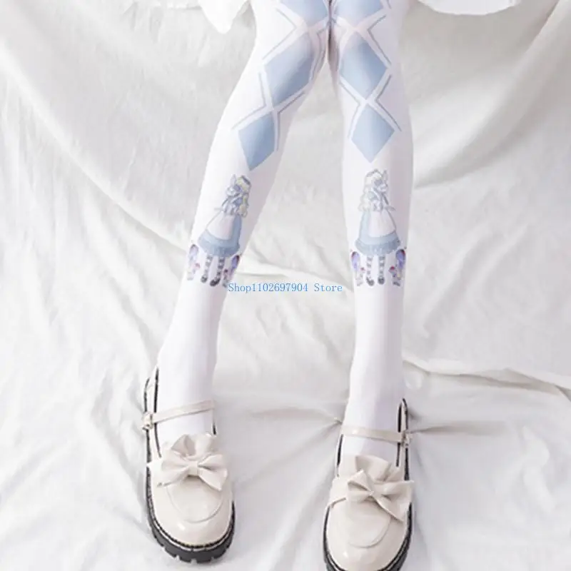 

N7YF Japanese White Pantyhose Lovely Fairy Tale Cartoon for Cat Rabbit Girls Pattern Tights Women Girls