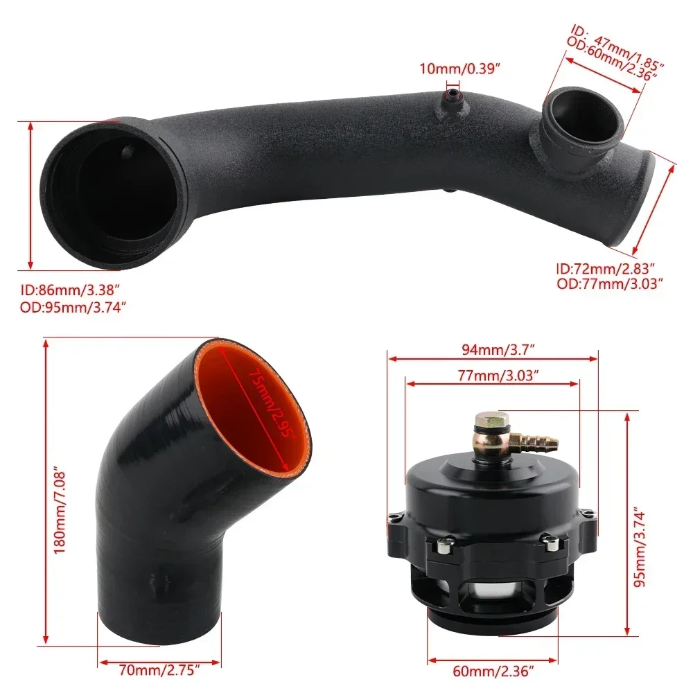 N54 DIY Turbo Charge Pipe & BOV For BMW E82 Coupe E88 Convertible E90 Sedan E92 135i 335i 335 3.0L Turbocharged Inline 6 Engine