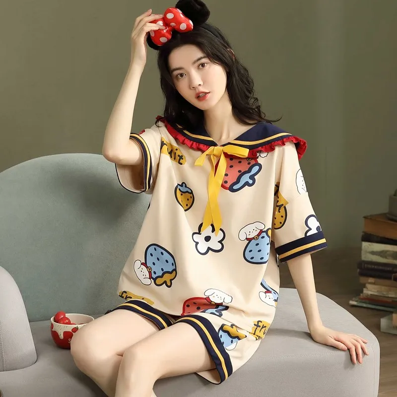 High Quality Cotton Shorts Pajamas Set Fashion Skin Friendly Two-Piece Home Wear Women'S Casual Pajamas Set pyjamas women