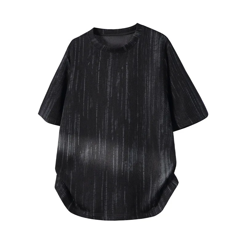 

Casual Short-sleeved T-shirt Loose Round Neck Striped Texture Inside Men's Top 2026 Summer New