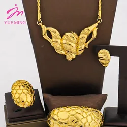 YM Gorgeous Jewelry Set for Women Spain Gold Color Necklace Earrings Ring And Bangle For Wedding Women's Day Party