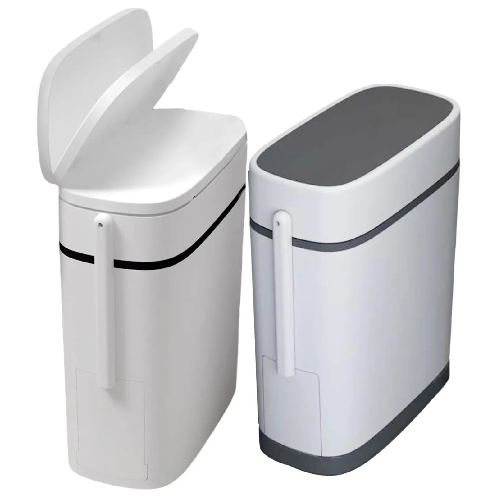 Narrow Trash Can with Toilet Brush Wastebasket Dustbin Bucket for Kitchen RV