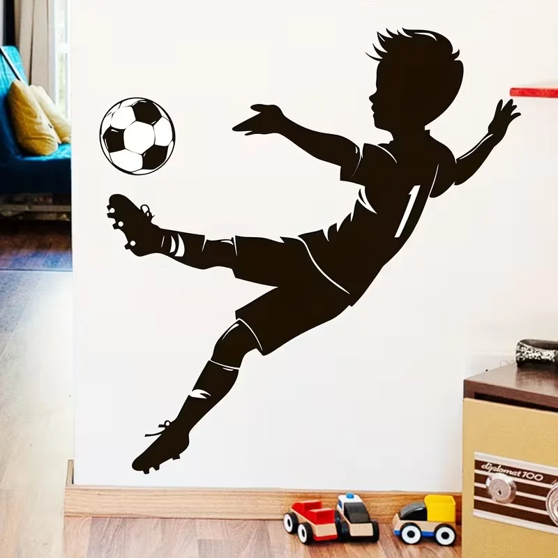 Dynamic Silhouette Wall Decals of Young Football Players, Sports-Themed Wall Stickers, Self-Adhesive Wall Art, Home Space Sports