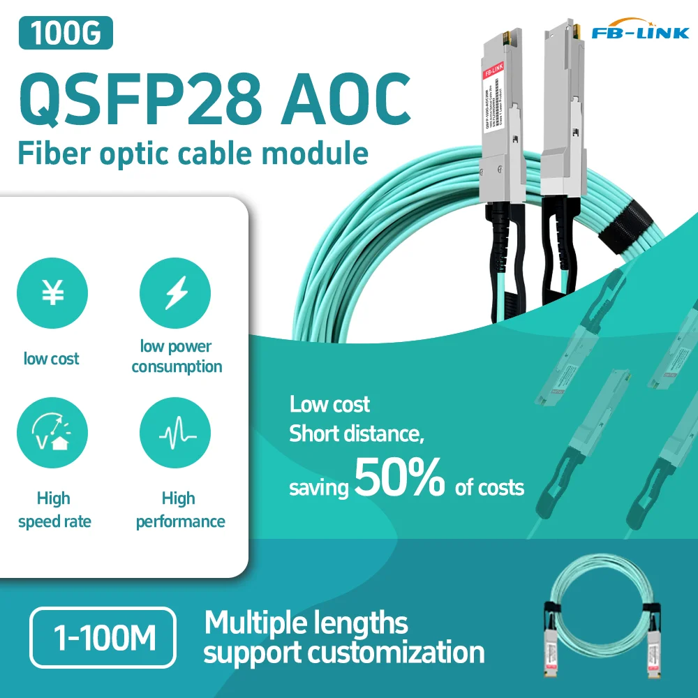 

QSFP28 100G AOC QSFP28 to QSFP28 Active Optical Cable 3M/5M/10M/15M High Speed Data Center Connectivity Cable