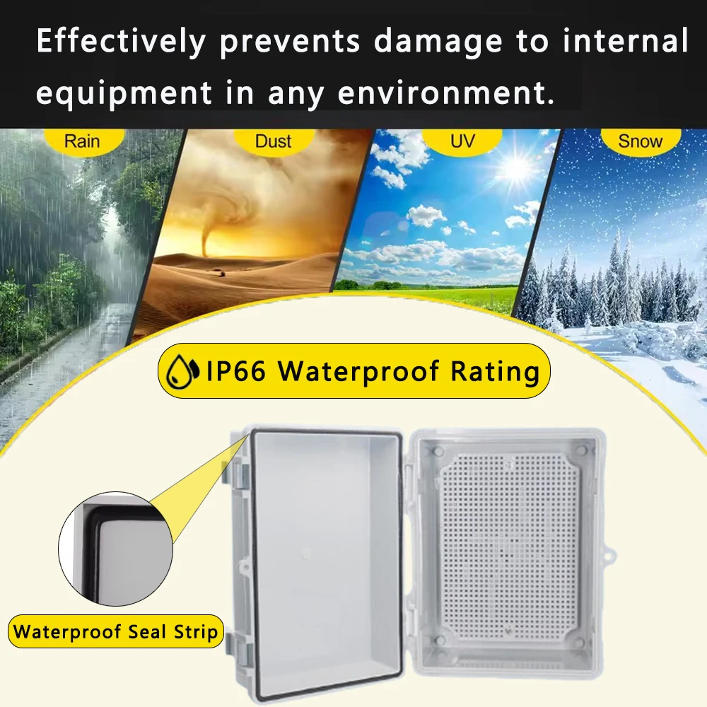 IP66 Waterproof Plastic Wire Junction Box ABS Outdoor Electronic Instrument Gray/Transparent Cover Distribution Box Enclosure