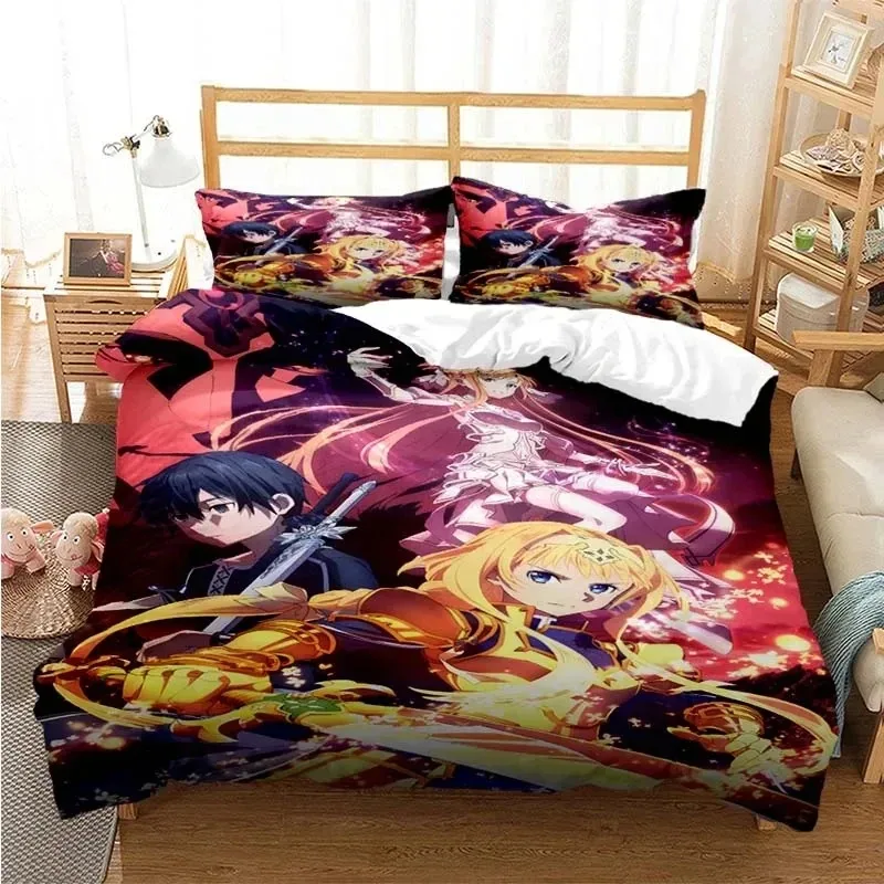 Juego de funda nórdica con dibujos de Asuna Sword Art Online, funda de almohada, juego de cama, regalo para niños, ropa de cama individual Queen King Size para niñas