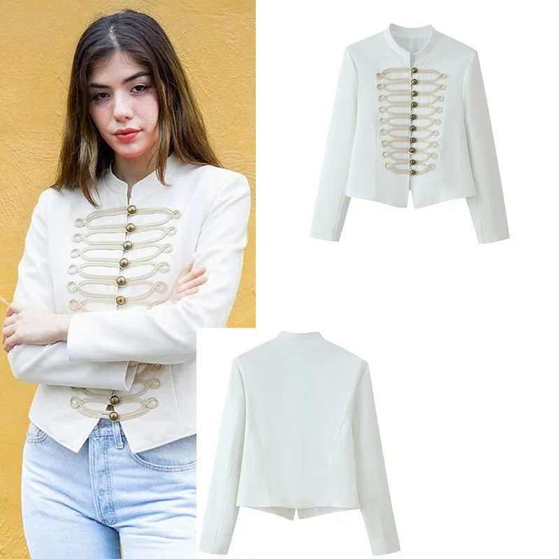 Women's Knotted Stand Collar Slim Fit Jacket Long Sleeve Casual Top with Buttons Versatile Outerwear 2026