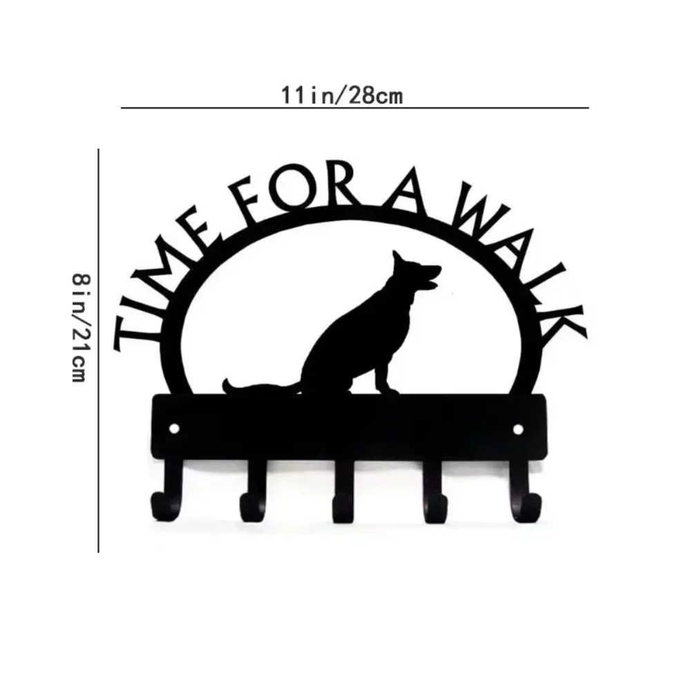 Charming Metal Wall Art: German Shepherd Sitting for Walk with Key Rack and Leash Hanger for Decorative Function