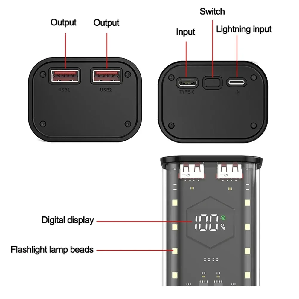 DIY Shell 4*21700 Battery Holder Power Bank Case Dual USB Mobile Phone Charger TypeC 21700 Battery Storage Box For iPhone Xiaomi