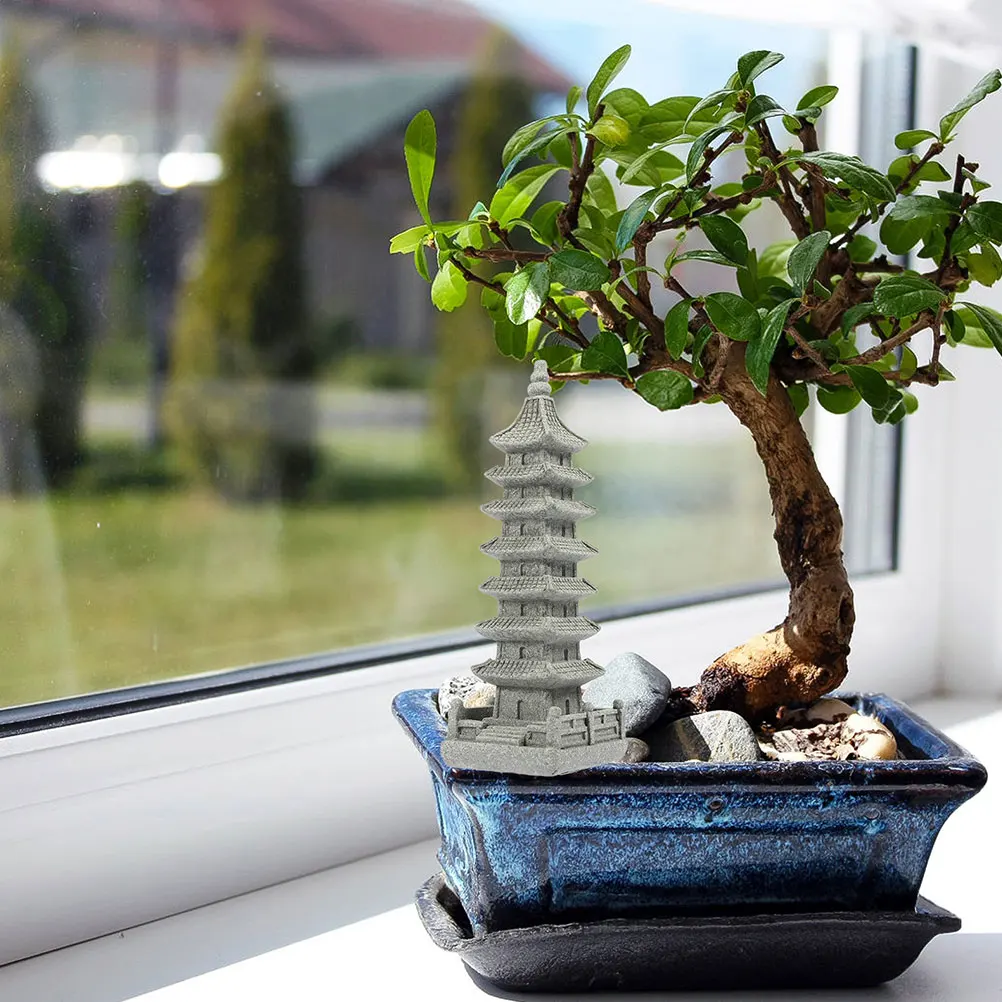

2pcs Mini Pagoda Statue Garden Decor Desktop Ornament Fish Tank Accessories Small Stone Chinese Home Decoration Pavilion Outdoor
