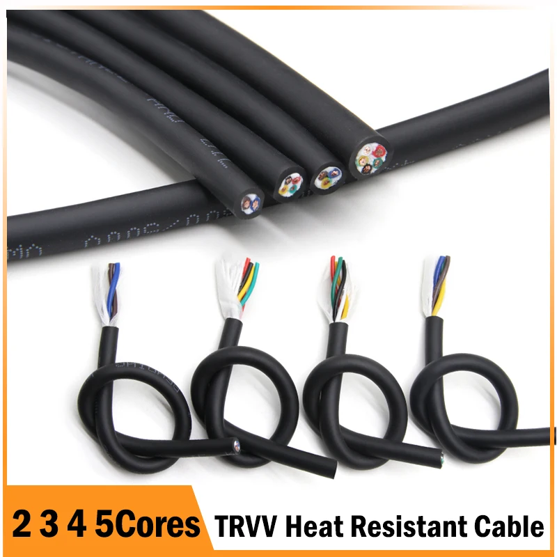 1/3/5/10M TRVV Heat Resistant Cable 2 3 4 5Cores Control Signal Copper Wire Drag Chain Flexible CNC Cables 24/22/20/17/15AWG