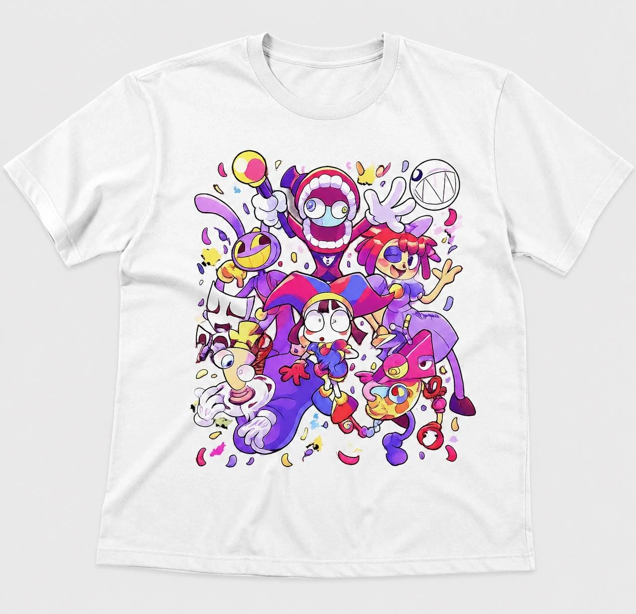 2026 Cartoon Amazing Digital Circus T-shirt Colorful Full Character Poster Printing T-shirt Unisex Short Sleeve Y2k Ins