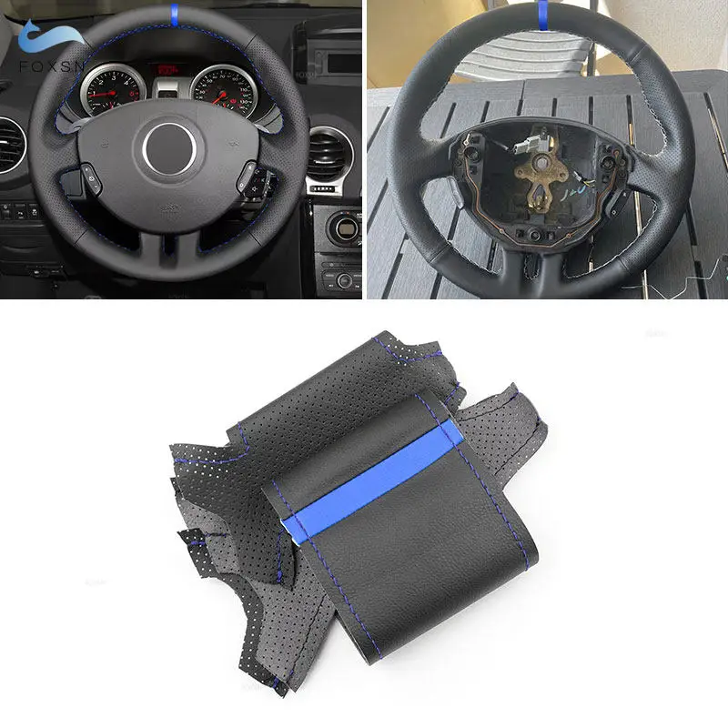 Für Renault Clio 3 RS 2005 2006 2007 2008 2009 2010 2011 2012 2013 Lenkradbezug aus schwarzem Leder mit blauem Streifen
