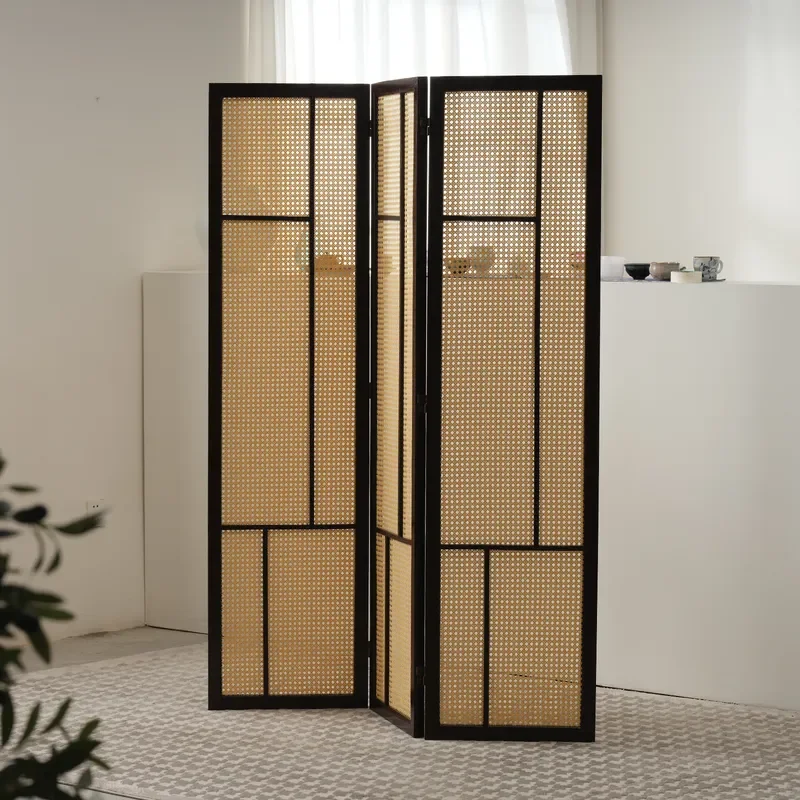 Rattan Screen Partition Living Room Home Entrance Bedroom Imitation Rattan New Chinese Style Foldable Hotel Office Divider