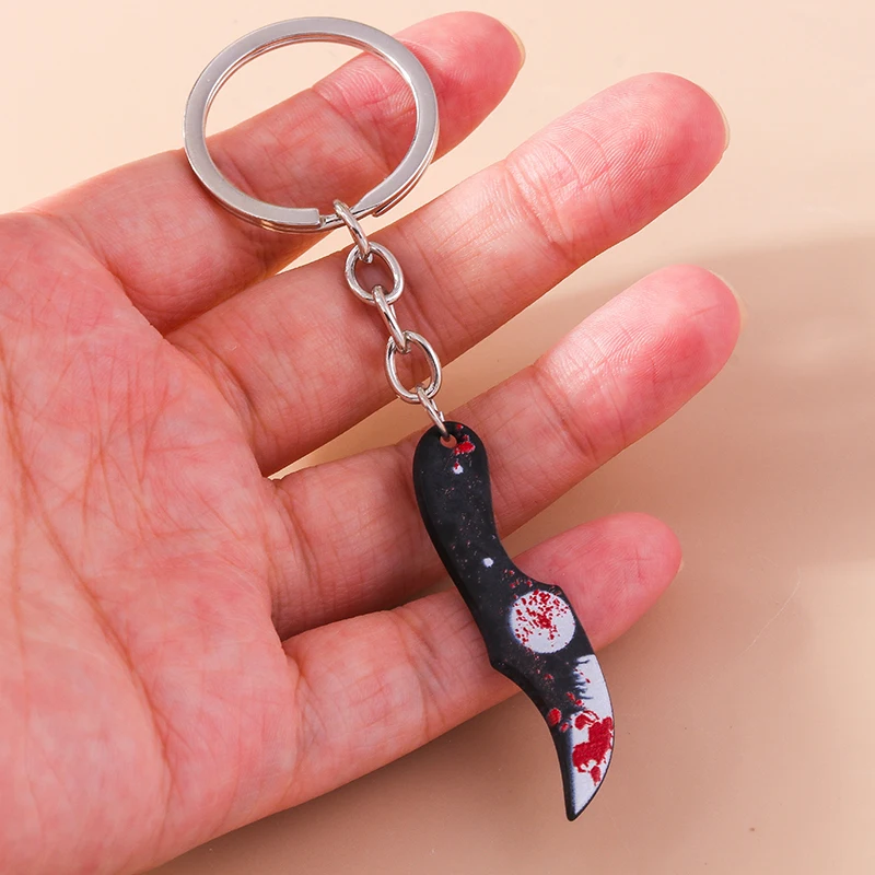 Aihua Resin Halloween Imitation Bloody Knife Keychain Dagger Scissors Axe Saw Keyring for Halloween Night Party Jewelry Gifts