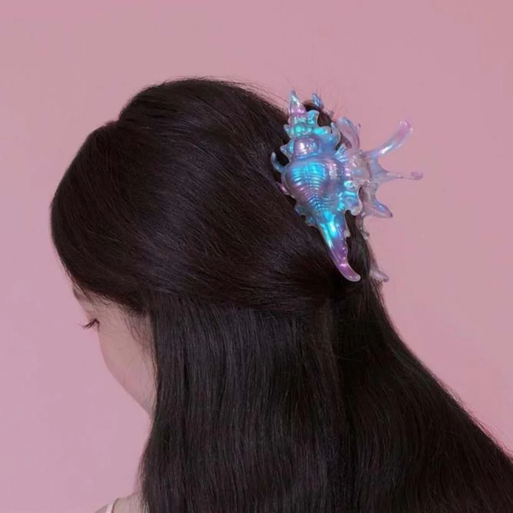 

Sweet Pearl Color Hair Claw Acrylic Korean Style Conch Shark Clip Resin Seaside Vacation Headwear Women Hair Claw Summer
