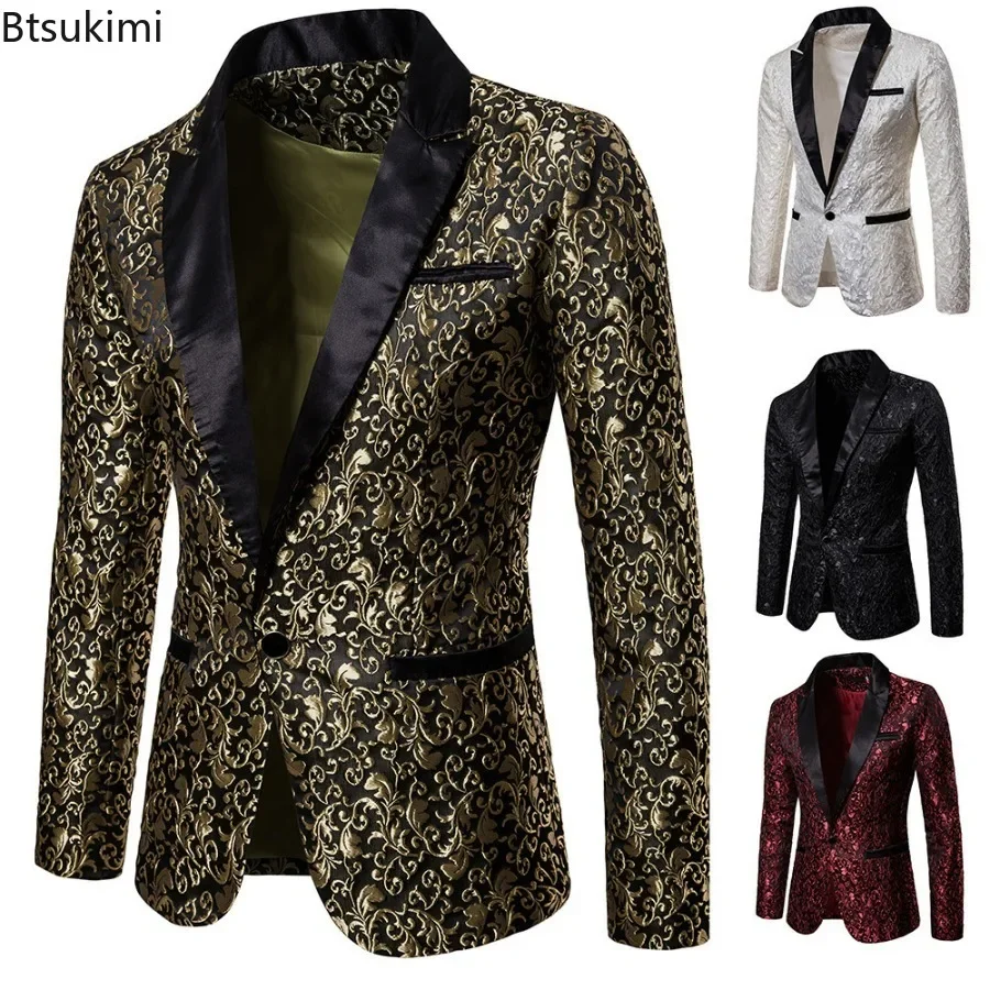 2024 Men's Formal Business Social Jacquard Suit Jacket Single Breasted Blazer Men Club Wedding Party Dress Blazers Coat Jacket