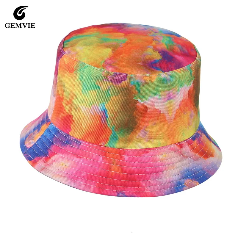 

2022 Popular Double-Sided Bucket Hat Women Girls Outdoor Summer Caps Cotton Tie dye Fisherman Cap