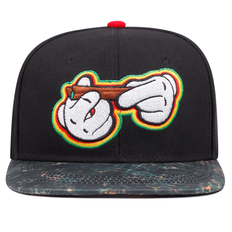 New Two Handed Cigarettes Embroidery Snapback Cap Hot Sale Unisex Fashion Adjustable Baseball Cap Women Flat Brimmed Hat