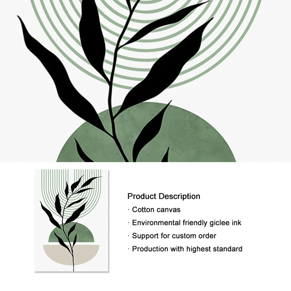 ثلاثي البوهيمي الأخضر جدار الفن هندسية الحد الأدنى ورقة مجردة HD قماش المشارك يطبع غرفة نوم المنزل غرفة المعيشة ديكور هدية