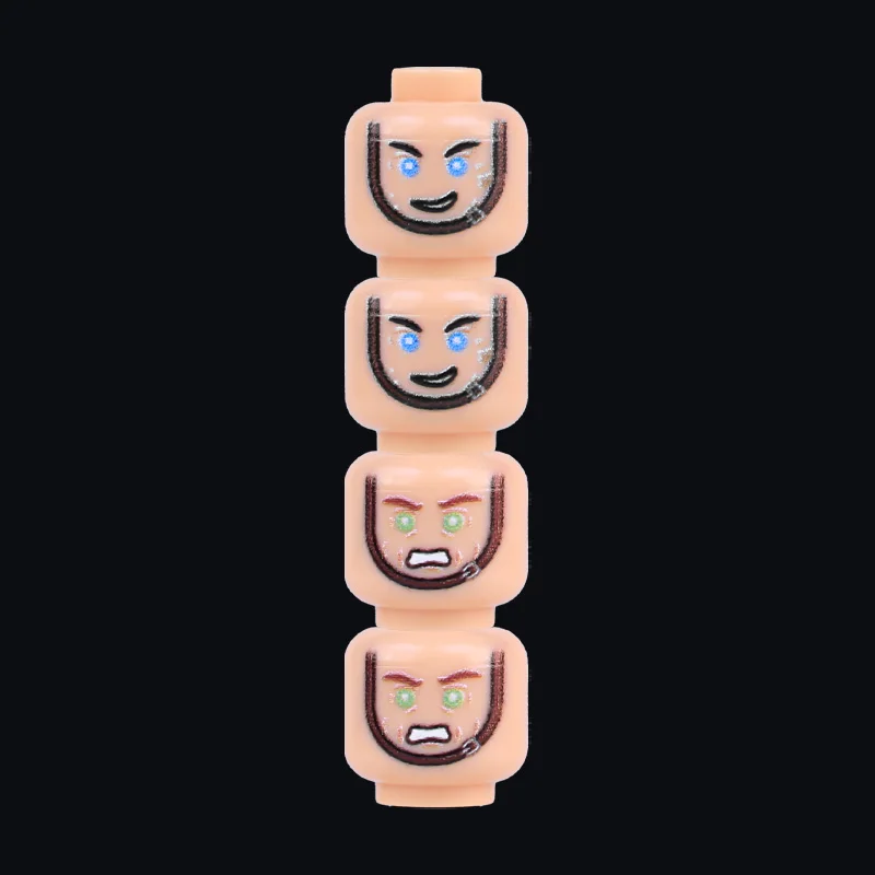 Military Soldiers Figure Injured Face Expression Head Parts Building Block Camo Warrior Helmet Rope Facial UV Printed Bricks Toy